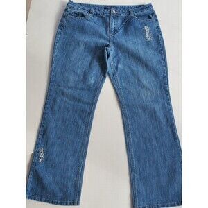 Baccini Jeans Sz 16 Embellished Distressed Mid Rise Boot Cut Denim Stretch Women